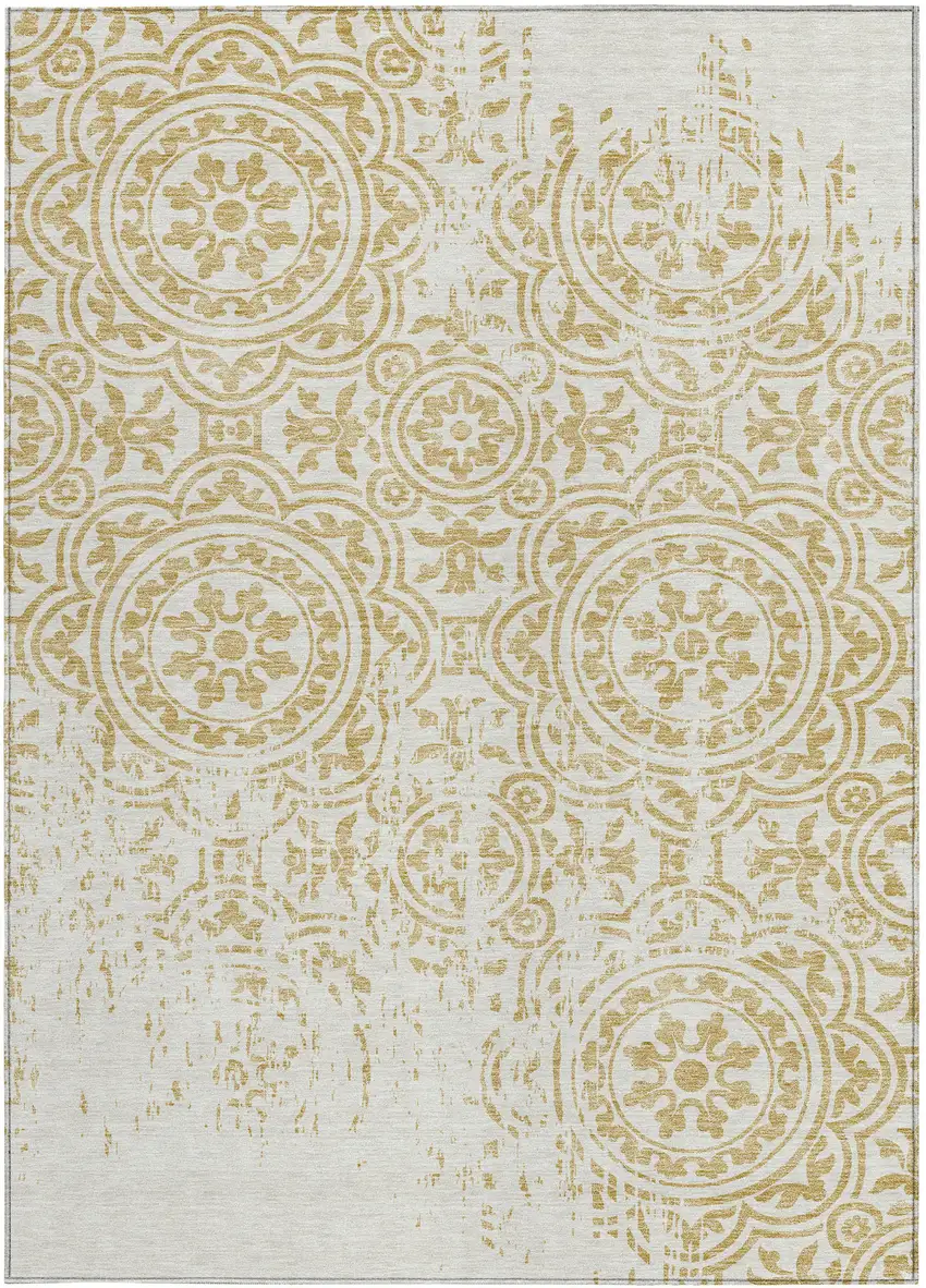 Gold And Ivory Medallion Washable Indoor Outdoor Area Rug Photo 4