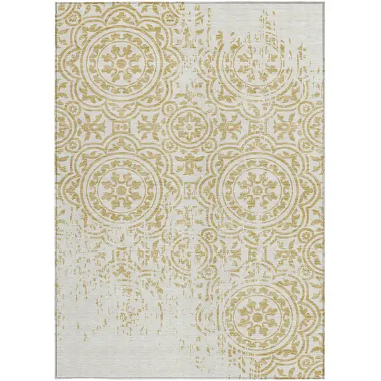 Gold And Ivory Medallion Washable Indoor Outdoor Area Rug Photo 4