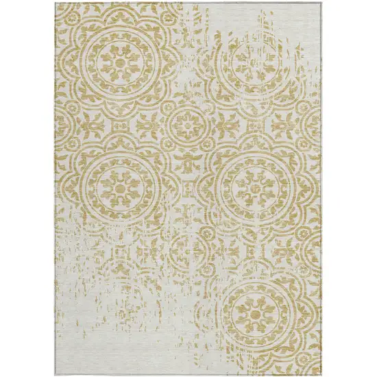Gold And Ivory Medallion Washable Indoor Outdoor Area Rug Photo 4