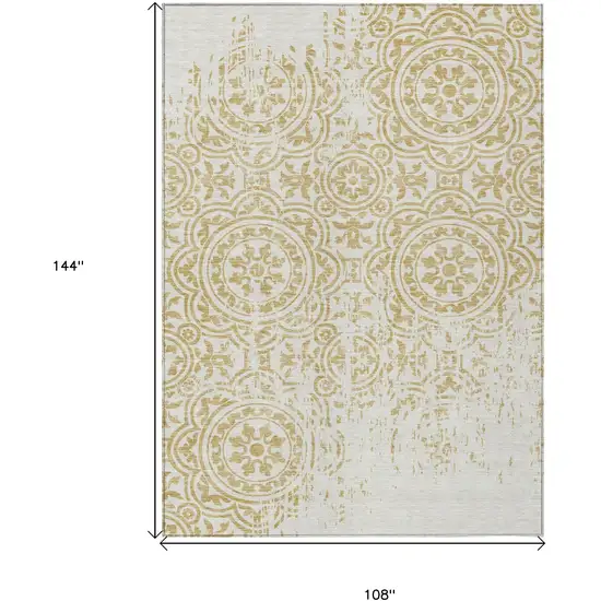 Gold And Ivory Medallion Washable Indoor Outdoor Area Rug Photo 9
