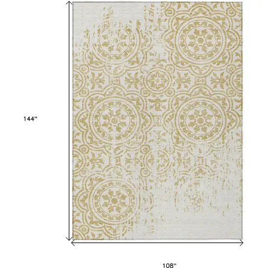 Gold And Ivory Medallion Washable Indoor Outdoor Area Rug Photo 9