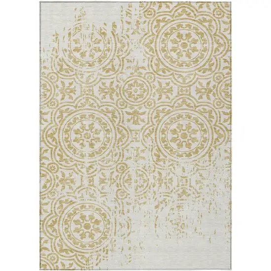 Gold And Ivory Medallion Washable Indoor Outdoor Area Rug Photo 1