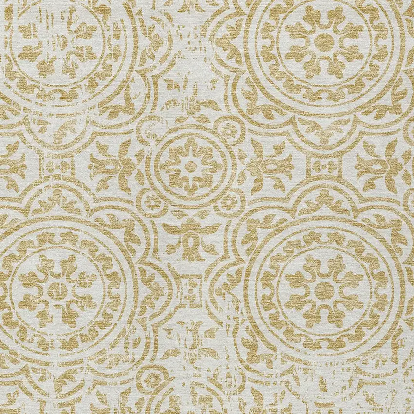 Gold And Ivory Medallion Washable Indoor Outdoor Area Rug Photo 5