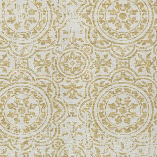 Gold And Ivory Medallion Washable Indoor Outdoor Area Rug Photo 5