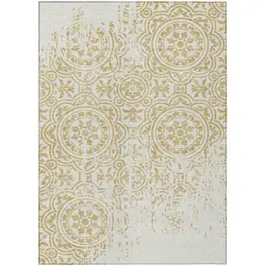 Photo of Gold And Ivory Medallion Washable Indoor Outdoor Area Rug