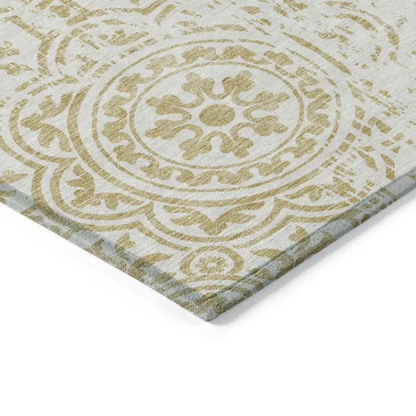 Gold And Ivory Medallion Washable Indoor Outdoor Area Rug Photo 3