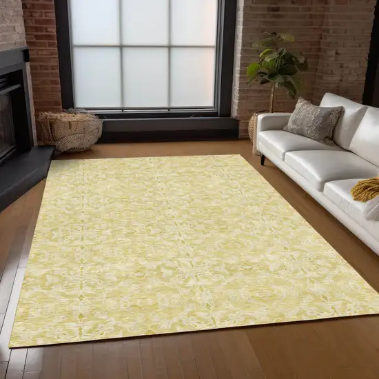 Gold And Ivory Medallion Washable Indoor Outdoor Area Rug Photo 9