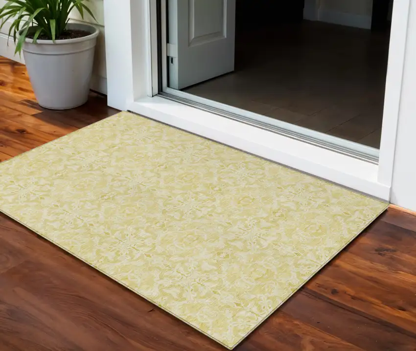 Gold And Ivory Medallion Washable Indoor Outdoor Area Rug Photo 1