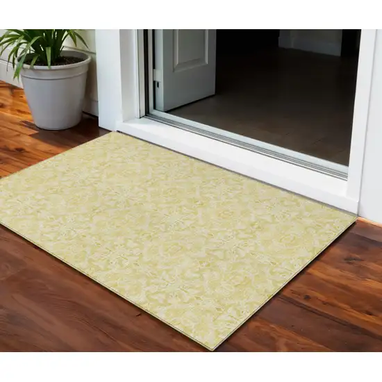 Gold And Ivory Medallion Washable Indoor Outdoor Area Rug Photo 1