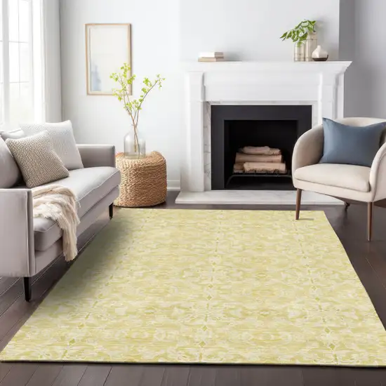 Gold And Ivory Medallion Washable Indoor Outdoor Area Rug Photo 8
