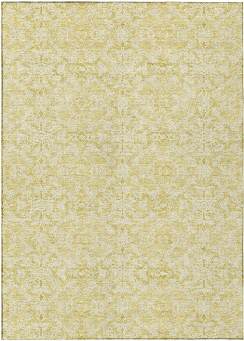 Gold And Ivory Medallion Washable Indoor Outdoor Area Rug Photo 2