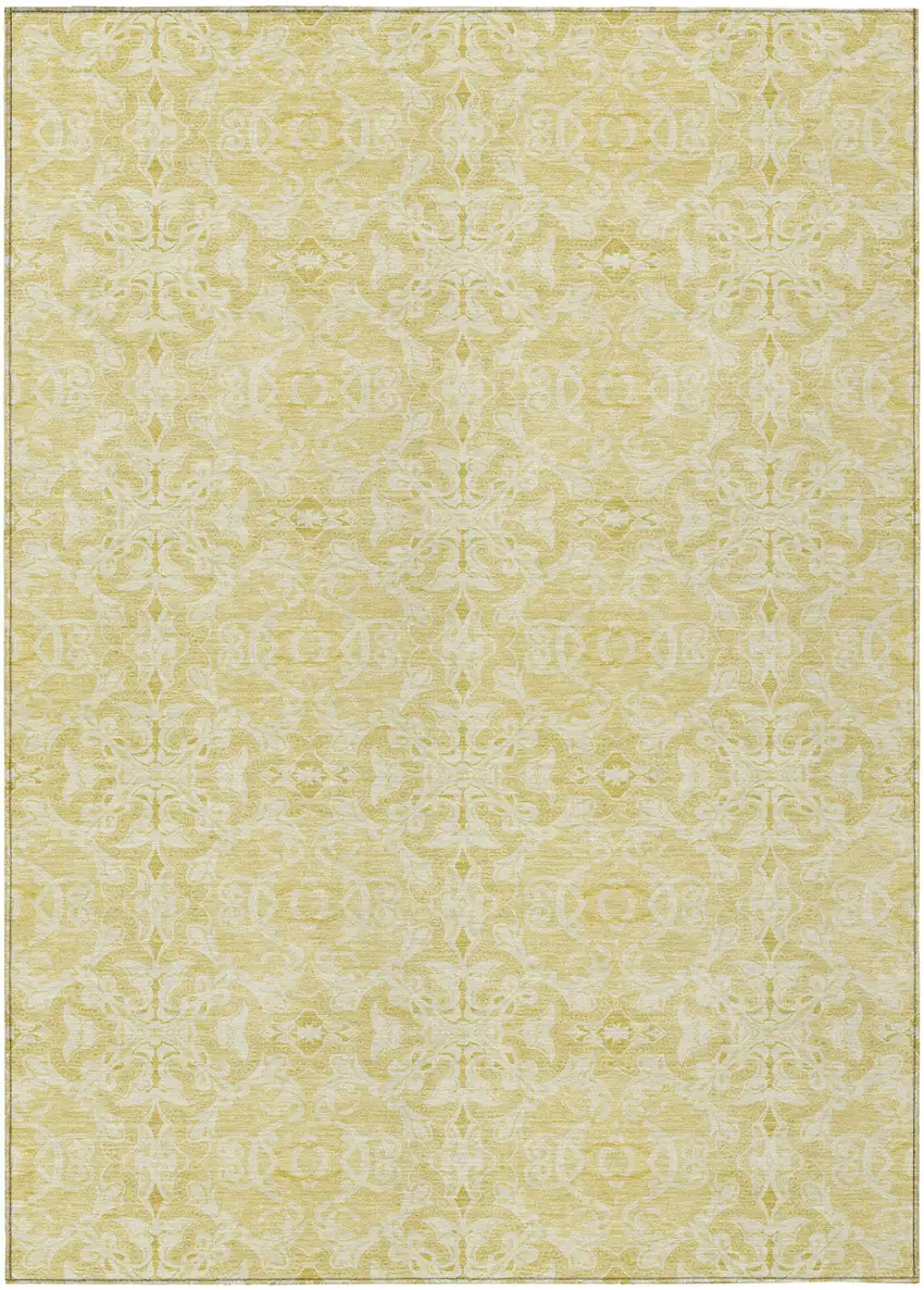 Gold And Ivory Medallion Washable Indoor Outdoor Area Rug Photo 2