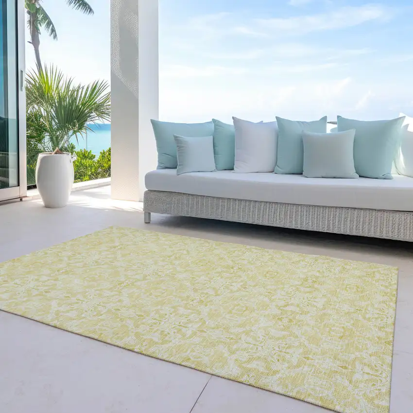 Gold And Ivory Medallion Washable Indoor Outdoor Area Rug Photo 8