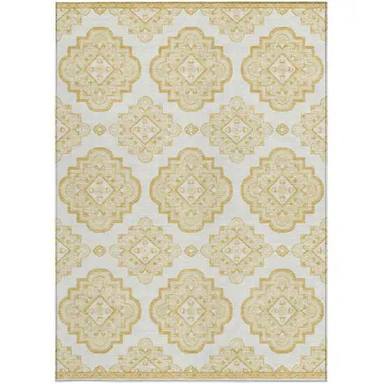 Gold And Ivory Medallion Washable Indoor Outdoor Area Rug Photo 8