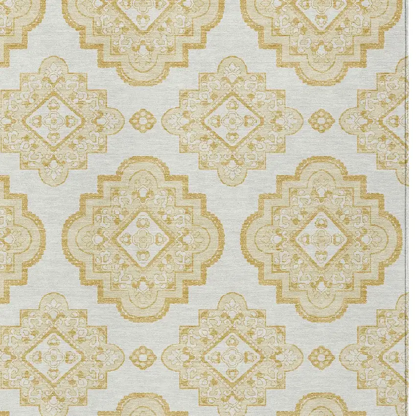 Gold And Ivory Medallion Washable Indoor Outdoor Area Rug Photo 6