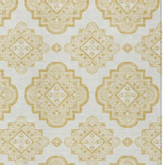 Gold And Ivory Medallion Washable Indoor Outdoor Area Rug Photo 6
