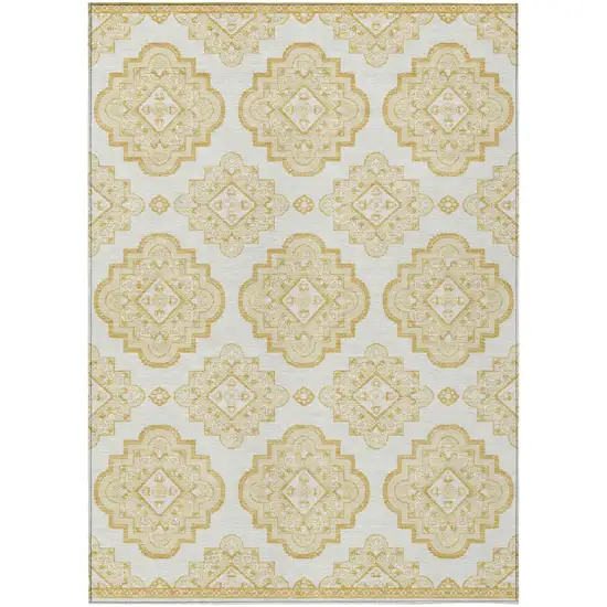Gold And Ivory Medallion Washable Indoor Outdoor Area Rug Photo 2