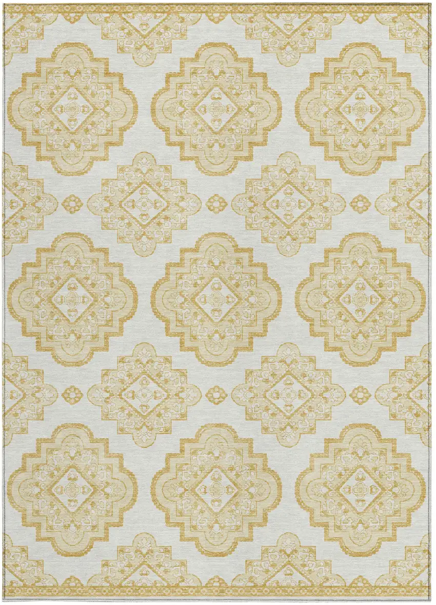 Gold And Ivory Medallion Washable Indoor Outdoor Area Rug Photo 7