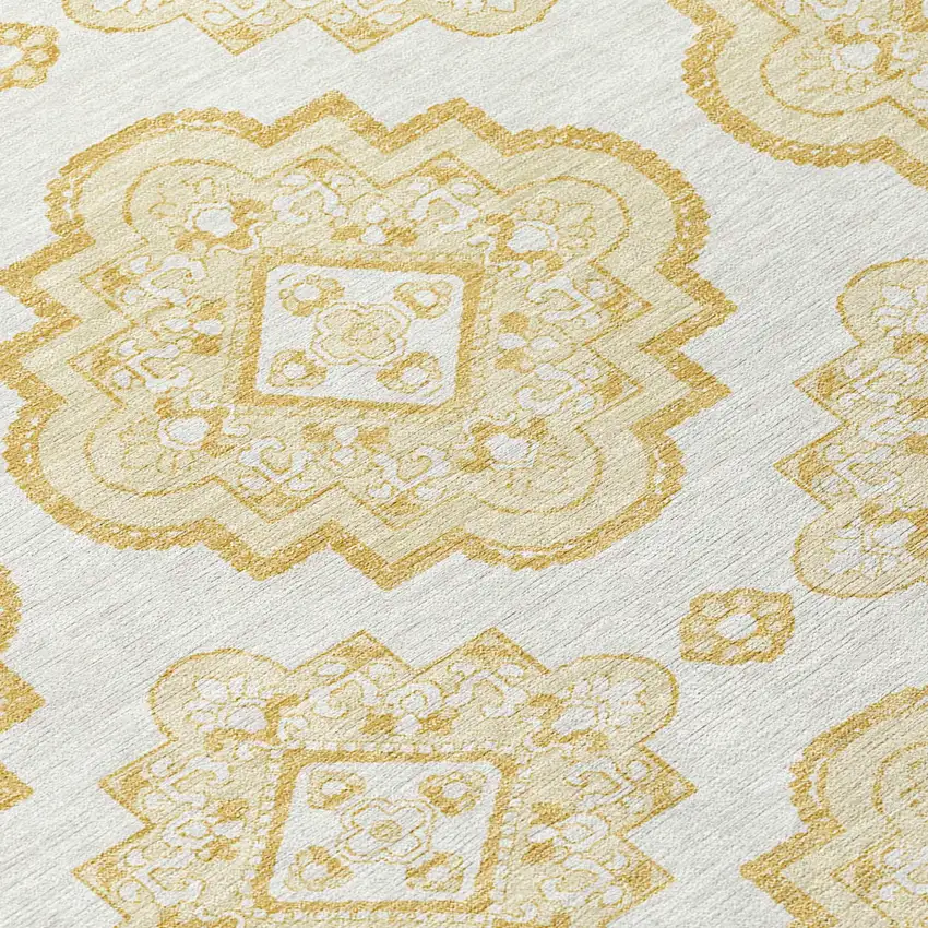 Gold And Ivory Medallion Washable Indoor Outdoor Area Rug Photo 6