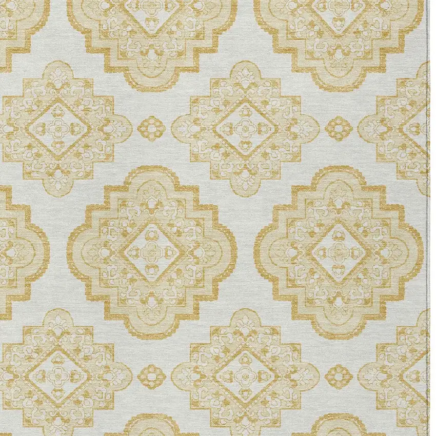 Gold And Ivory Medallion Washable Indoor Outdoor Area Rug Photo 6