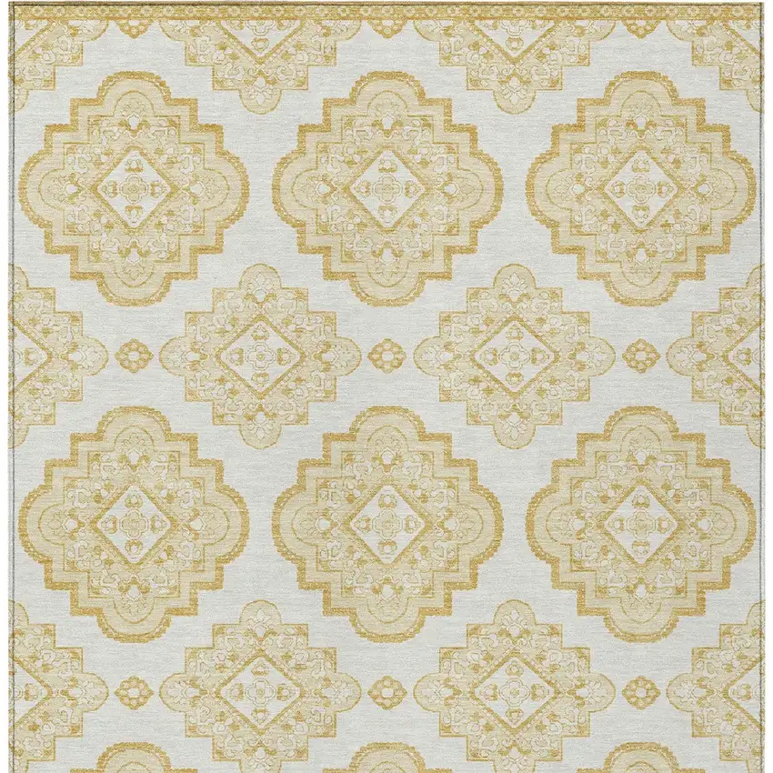Gold And Ivory Medallion Washable Indoor Outdoor Area Rug Photo 8
