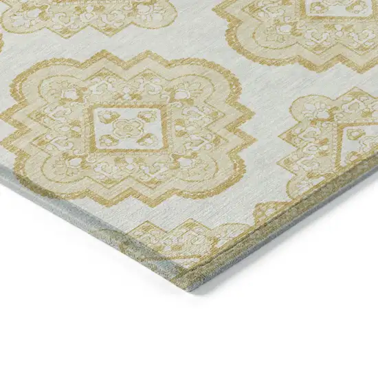 Gold And Ivory Medallion Washable Indoor Outdoor Area Rug Photo 5