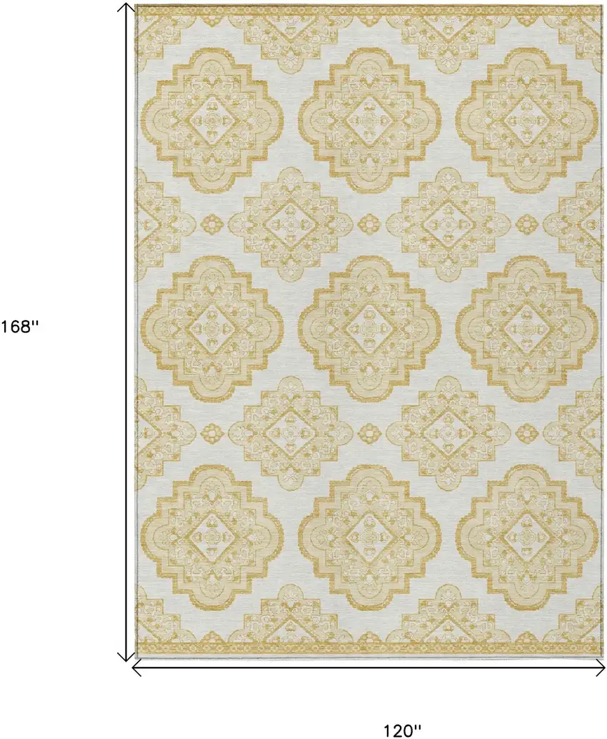 Gold And Ivory Medallion Washable Indoor Outdoor Area Rug Photo 3