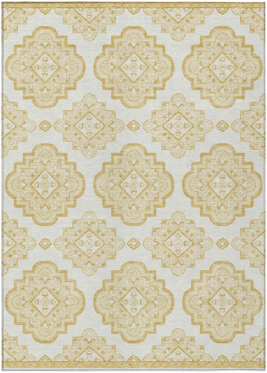 Gold And Ivory Medallion Washable Indoor Outdoor Area Rug Photo 2