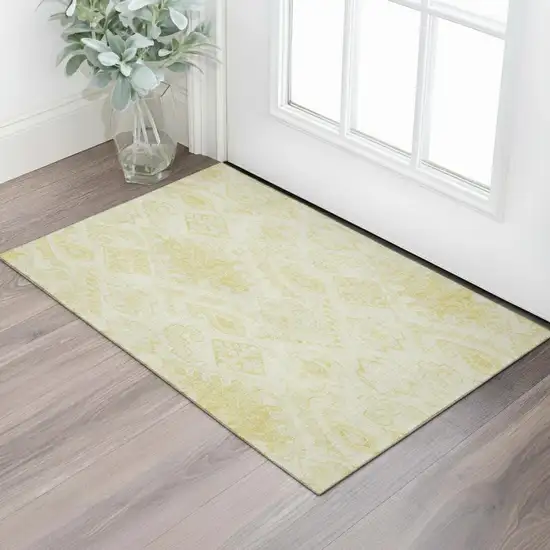 Gold And Ivory Moroccan Washable Area Rug With UV Protection Photo 1