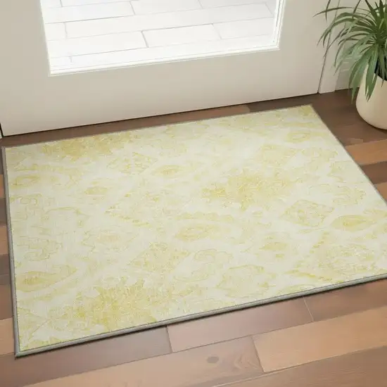 Gold And Ivory Moroccan Washable Area Rug With UV Protection Photo 2
