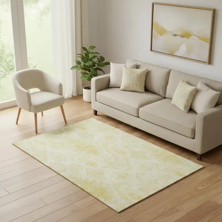 Gold And Ivory Moroccan Washable Area Rug With UV Protection Photo 1