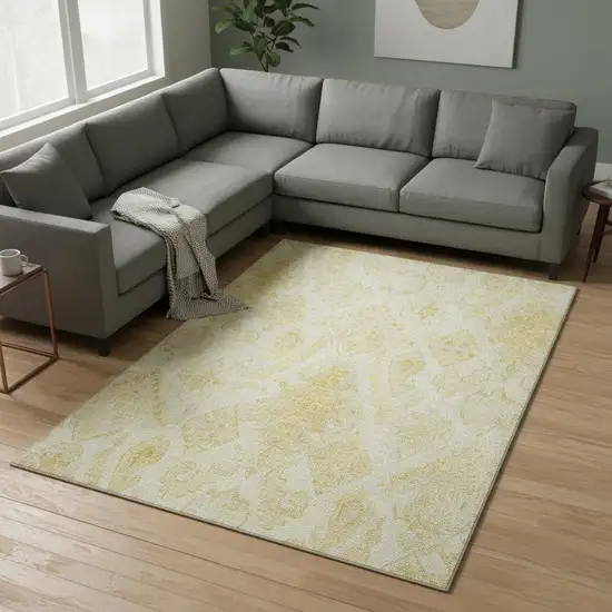 Gold And Ivory Moroccan Washable Area Rug With UV Protection Photo 2