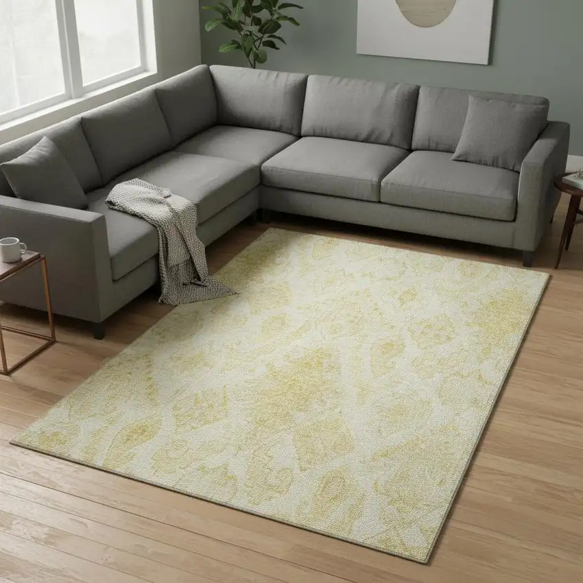 Gold And Ivory Moroccan Washable Area Rug With UV Protection Photo 2