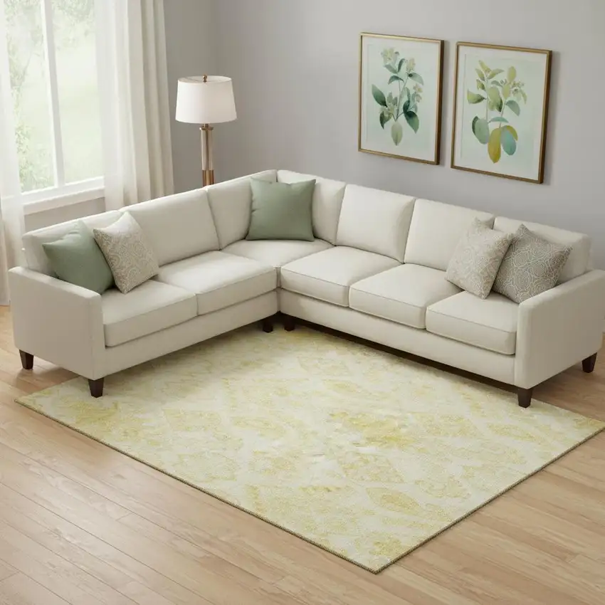 Gold And Ivory Moroccan Washable Area Rug With UV Protection Photo 1