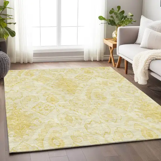 Gold And Ivory Moroccan Washable Area Rug With UV Protection Photo 6