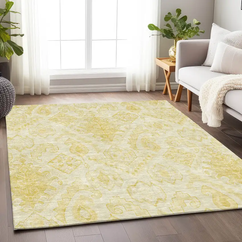 Gold And Ivory Moroccan Washable Area Rug With UV Protection Photo 6