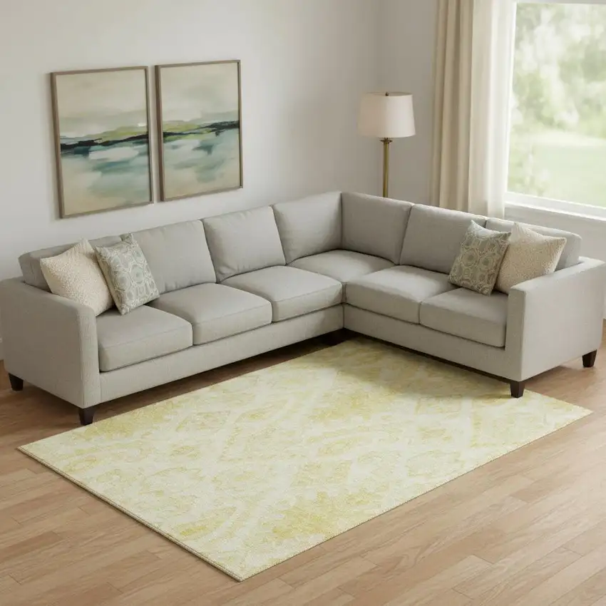 Gold And Ivory Moroccan Washable Area Rug With UV Protection Photo 1