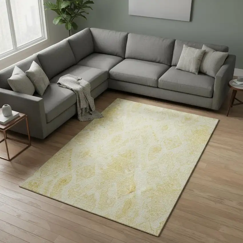 Gold And Ivory Moroccan Washable Area Rug With UV Protection Photo 2