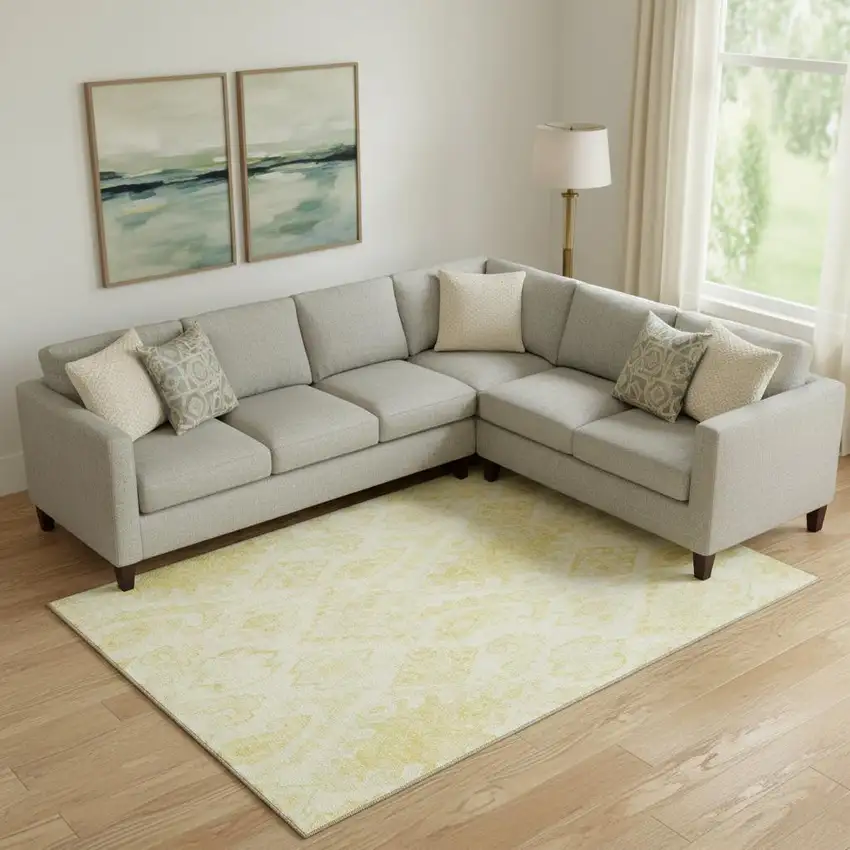 Gold And Ivory Moroccan Washable Area Rug With UV Protection Photo 1