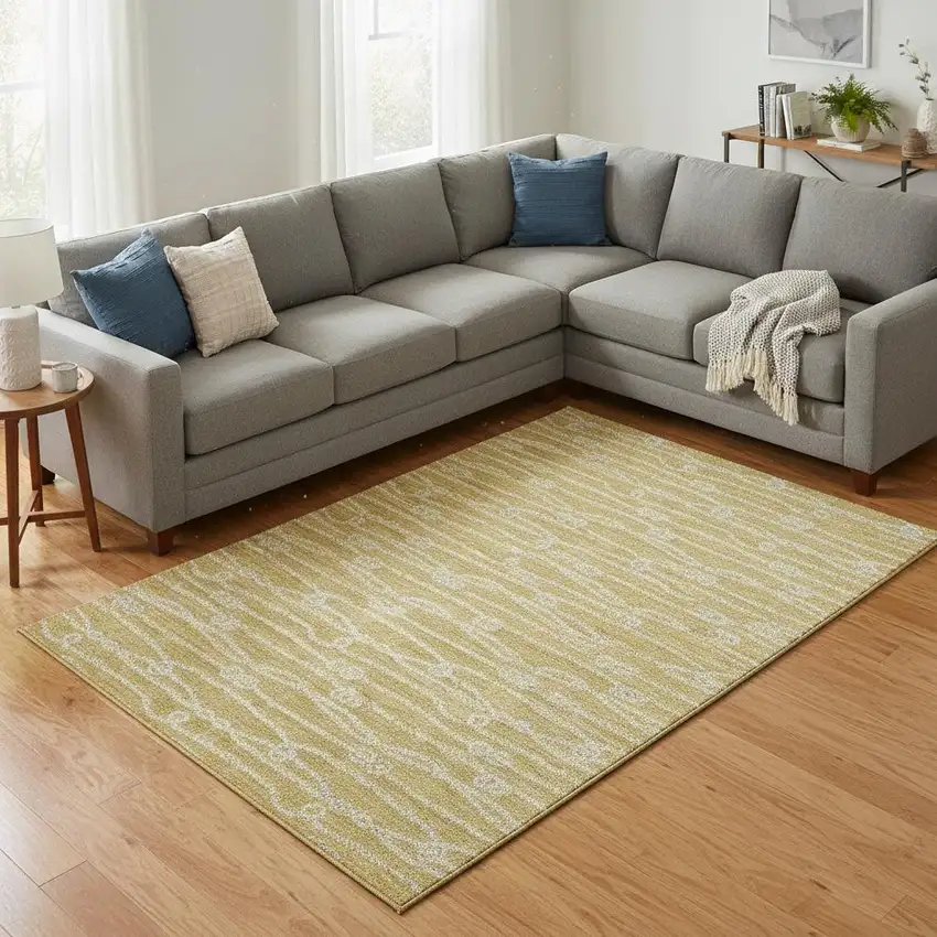 Gold And Ivory Nautical Washable Area Rug With UV Protection Photo 1