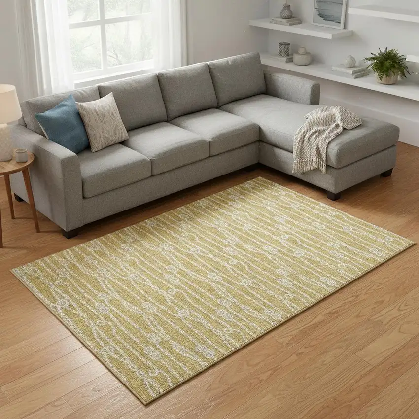 Gold And Ivory Nautical Washable Area Rug With UV Protection Photo 1