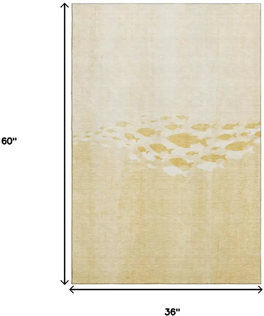 Gold And Ivory Nautical Washable Area Rug With UV Protection Photo 9