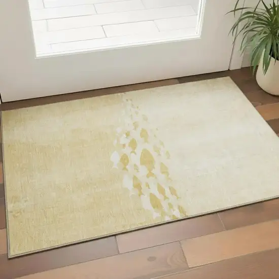 Gold And Ivory Nautical Washable Area Rug With UV Protection Photo 1