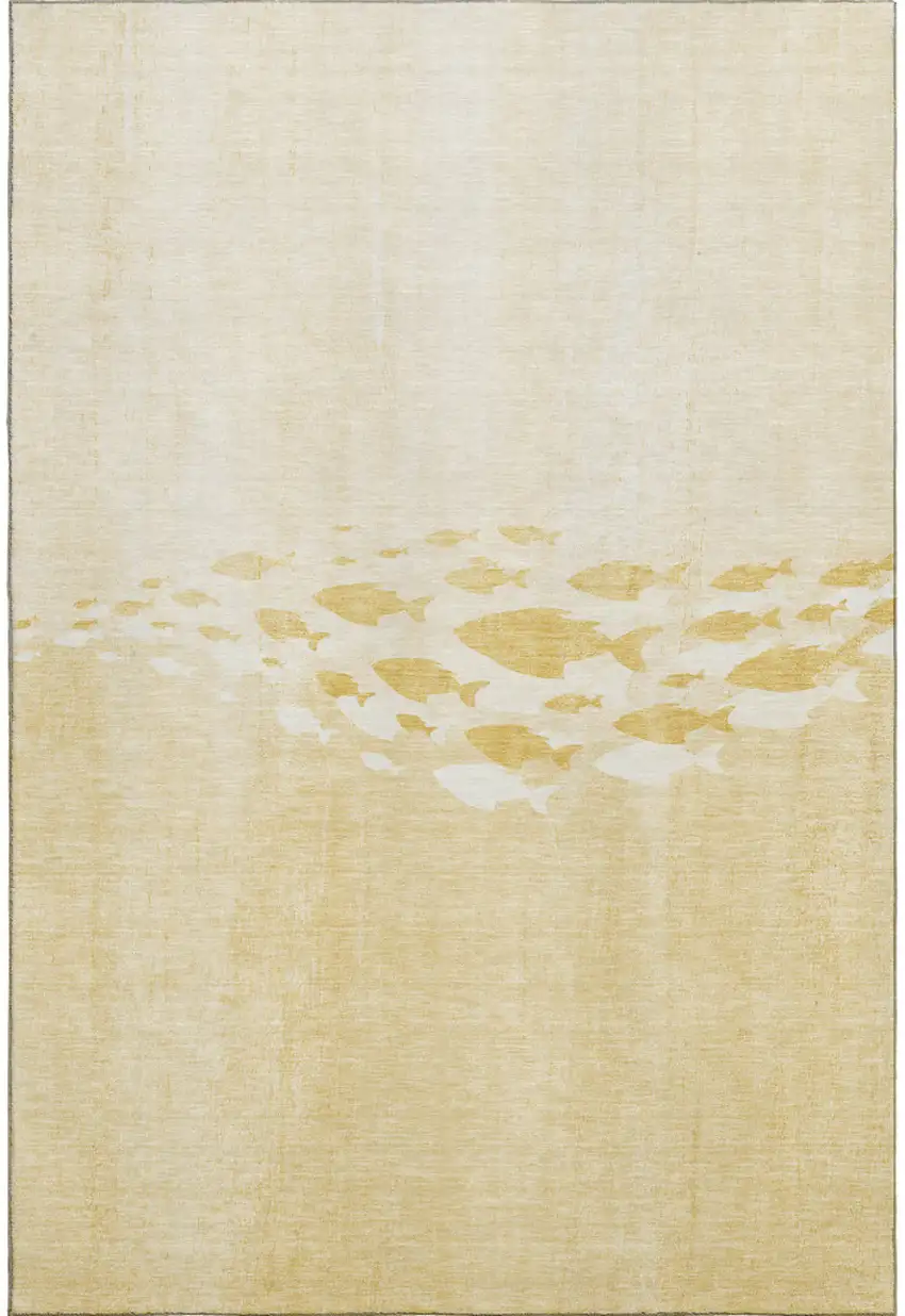 Gold And Ivory Nautical Washable Area Rug With UV Protection Photo 1