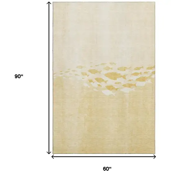 Gold And Ivory Nautical Washable Area Rug With UV Protection Photo 6