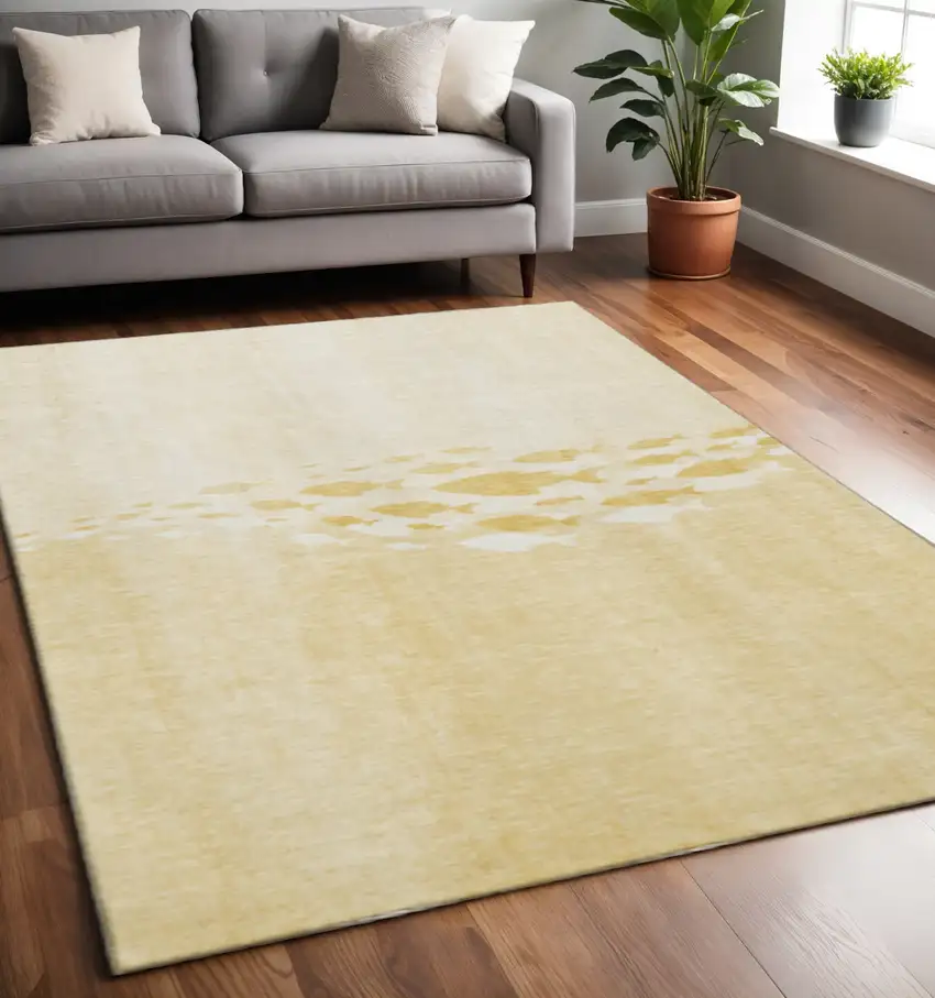 Gold And Ivory Nautical Washable Area Rug With UV Protection Photo 2
