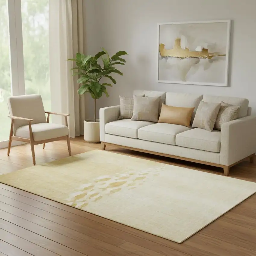 Gold And Ivory Nautical Washable Area Rug With UV Protection Photo 1