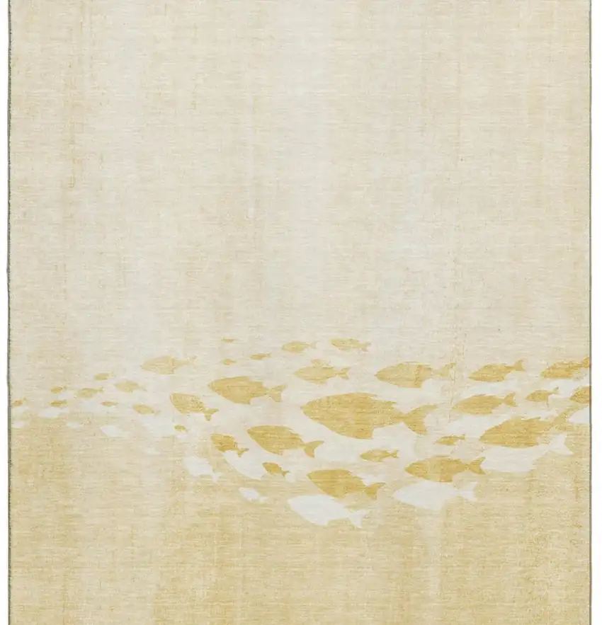 Gold And Ivory Nautical Washable Area Rug With UV Protection Photo 6