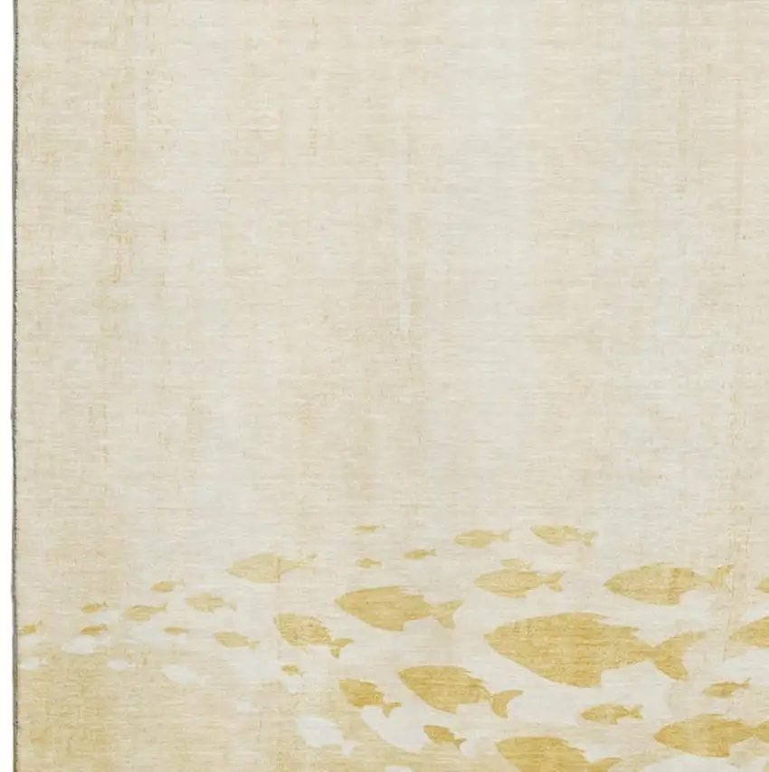 Gold And Ivory Nautical Washable Area Rug With UV Protection Photo 5