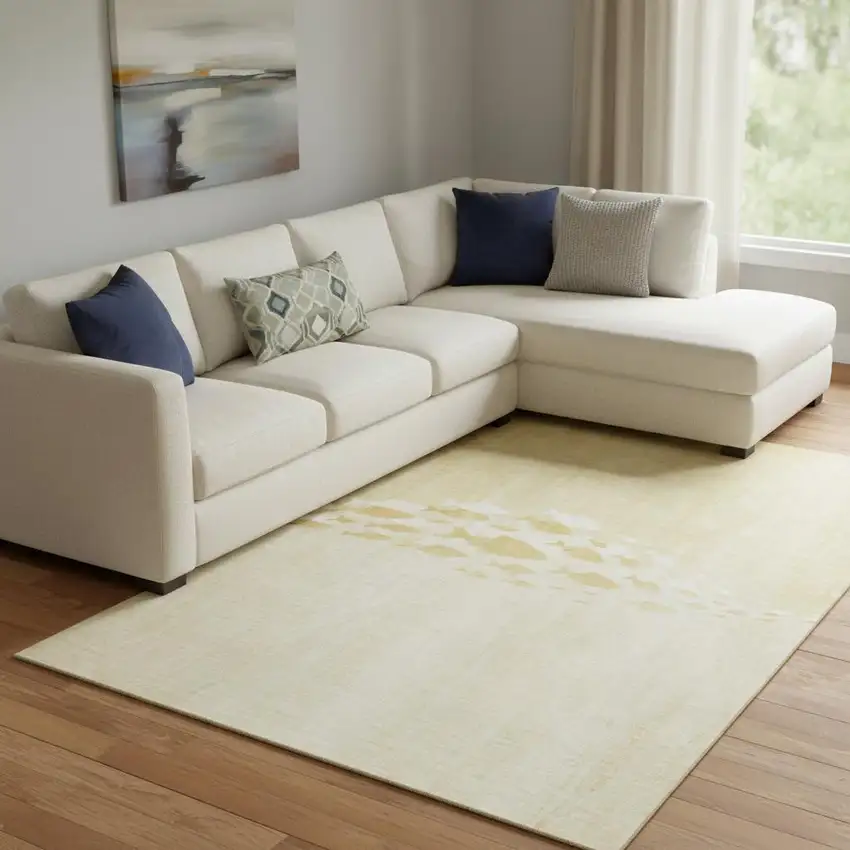 Gold And Ivory Nautical Washable Area Rug With UV Protection Photo 1